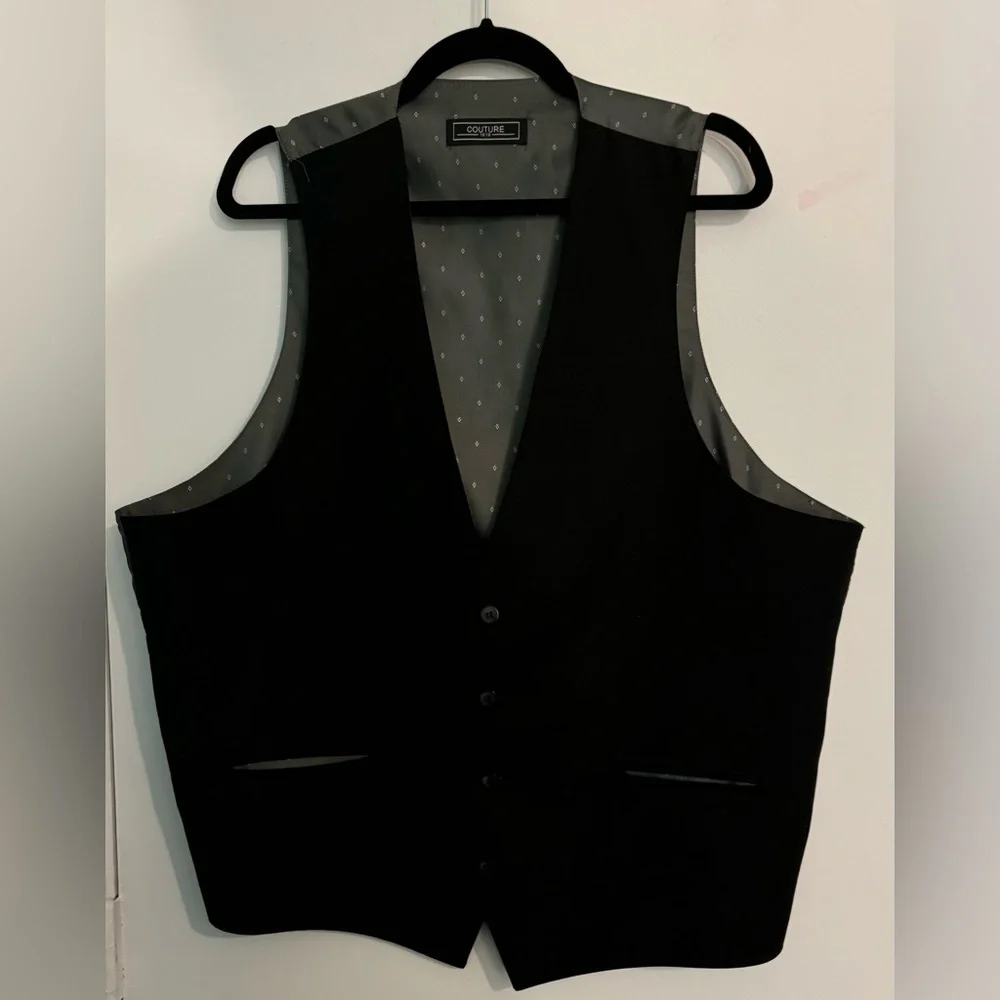Couture 1910 Mens‎ XL Black Gray Interior/Exterior Pockets Vest Adjustable